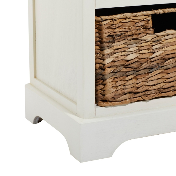 Cream Wood Side Table with Woven Baskets