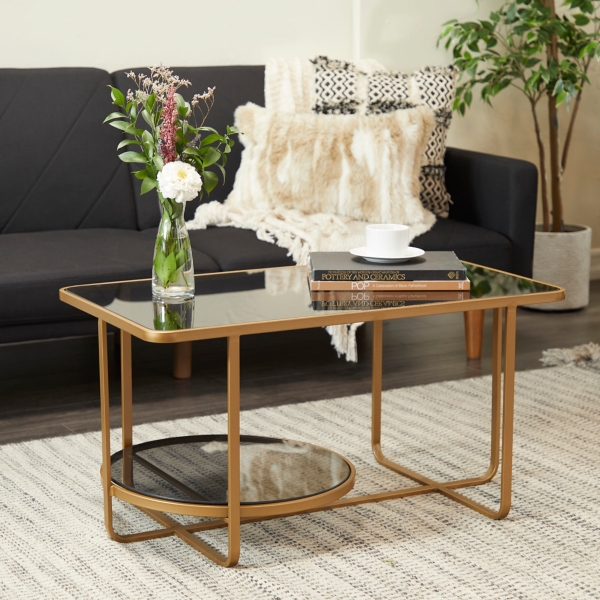 Gold Metal Coffee Table with Mirrored Glass Top
