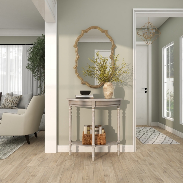 Whitewashed Wood Half Moon Console Table