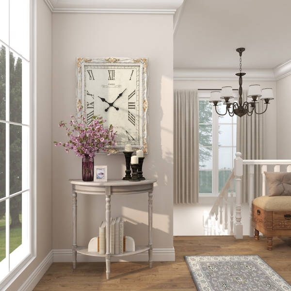 Whitewashed Wood Half Moon Console Table