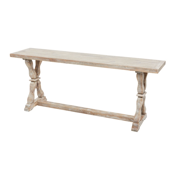 Whitewashed Wood Trestle Base Bench