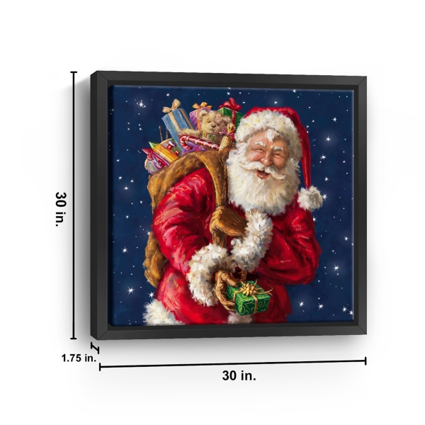 Smiling Santa with Gifts Framed Canvas Art Print