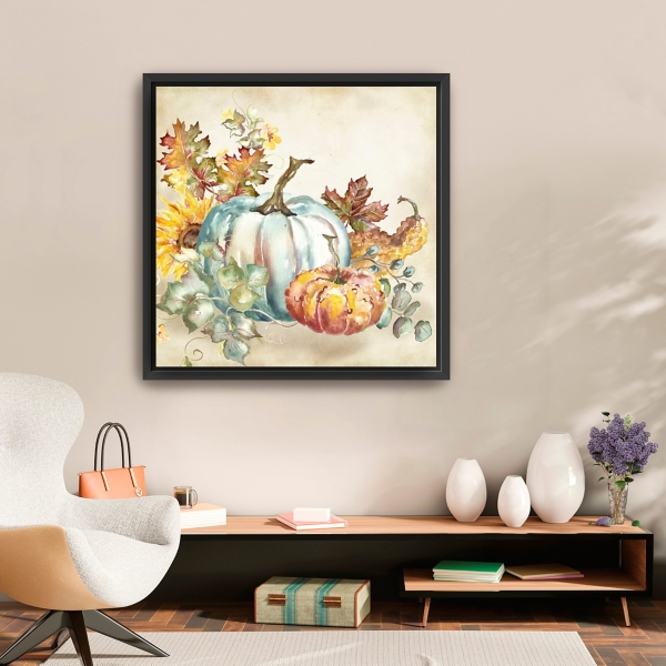 Watercolor Pumpkins Framed Canvas Art Print
