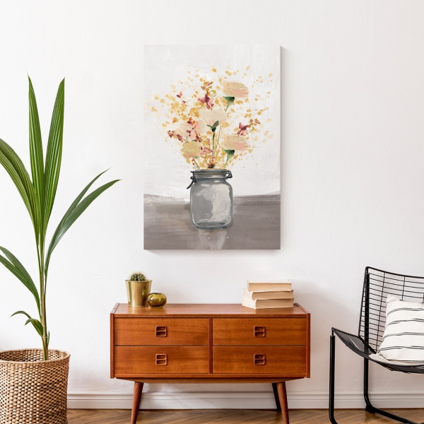 Sunny Flowers in Gray Vase Canvas Art Print