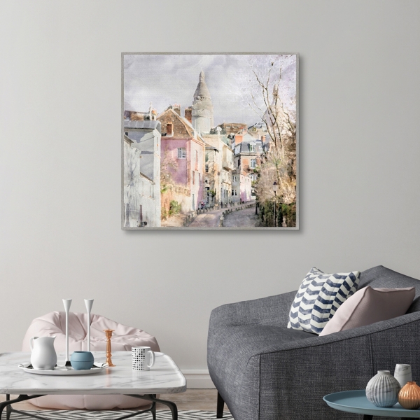Pastel Paris Framed Canvas Art Print