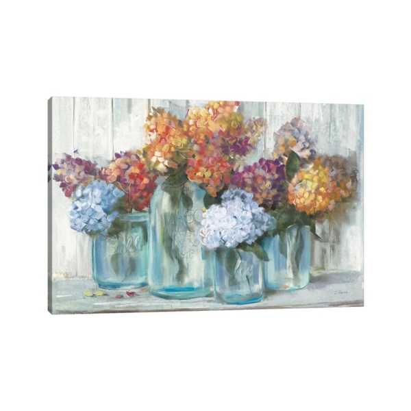 Fall Hydrangeas in Glass Jars Canvas Art Print