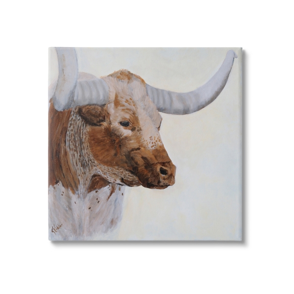 Longhorn Cow Portrait Canvas Art Print