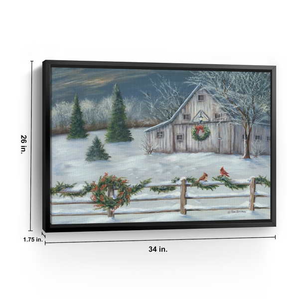 Winter Christmas Barn Framed Canvas Art Print