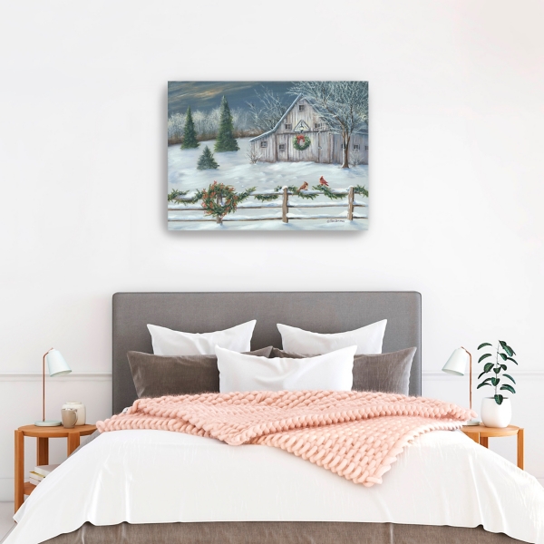 Winter Christmas Barn Canvas Art Print, 40x30 in.
