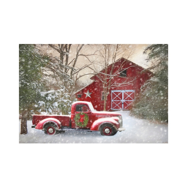Christmas Barn & Truck Canvas Art Print, 36x24 in.