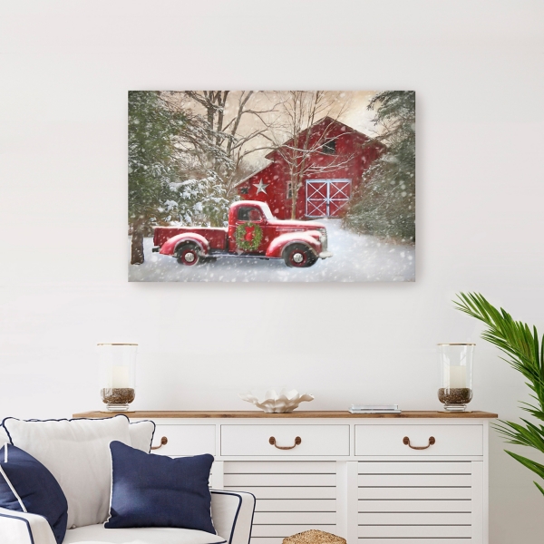 Christmas Barn & Truck Canvas Art Print, 36x24 in.