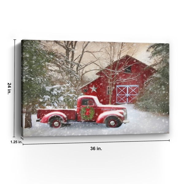 Christmas Barn & Truck Canvas Art Print, 36x24 in.