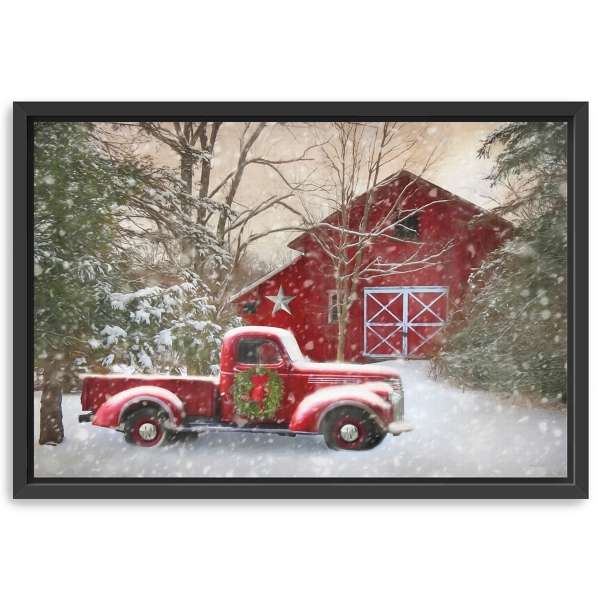 Christmas Barn & Truck Framed Canvas Art Print
