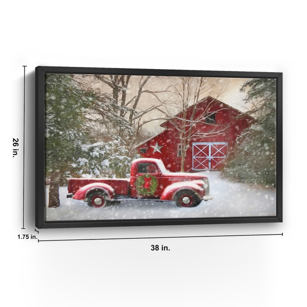 Christmas Barn & Truck Framed Canvas Art Print