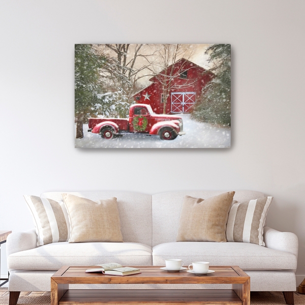 Christmas Barn & Truck Canvas Art Print, 48x32 in.