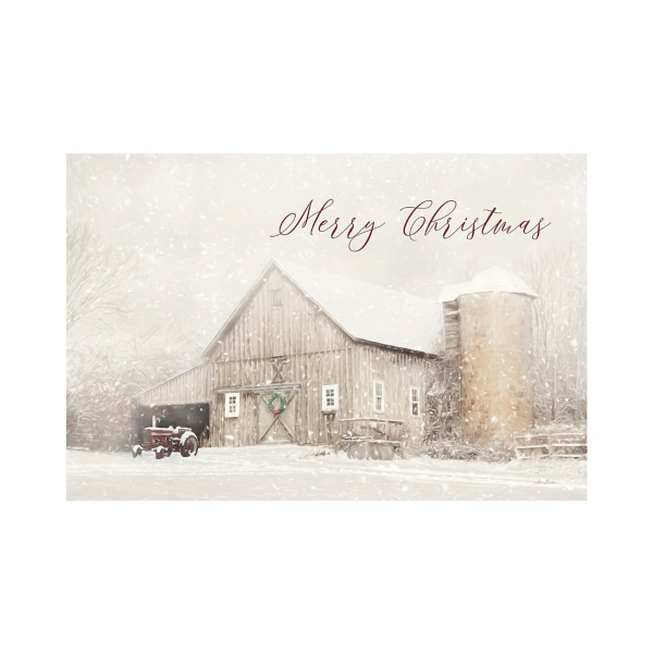 Merry Christmas Snowy Farm Canvas Art Print