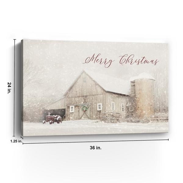 Merry Christmas Snowy Farm Canvas Art Print
