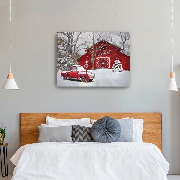 Red Barn in Winter Canvas Art Print, 30x40