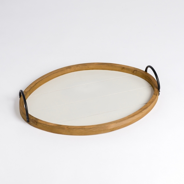 Oval White Wood Tray with Handles