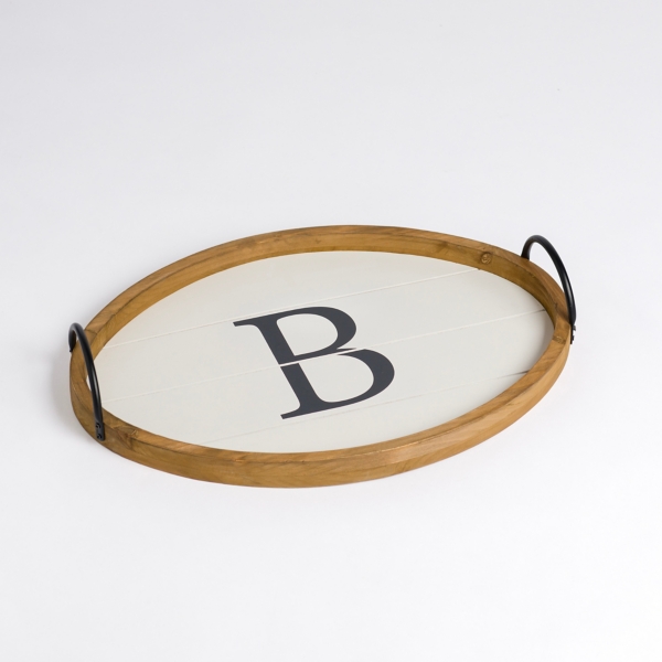 Oval White Wood Monogram B Tray | Kirklands Home