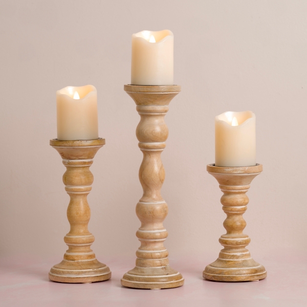 Whitewashed Spindle Pillar Candle Holder, 8 in. | Kirklands Home