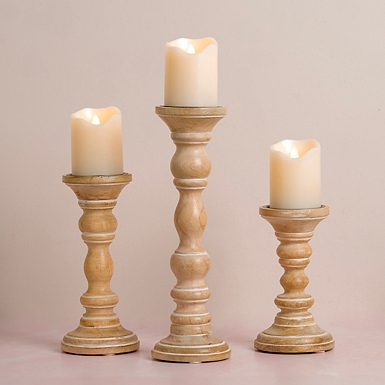 Natural Wood Beaded Pillar Candle Holder, 4 in.