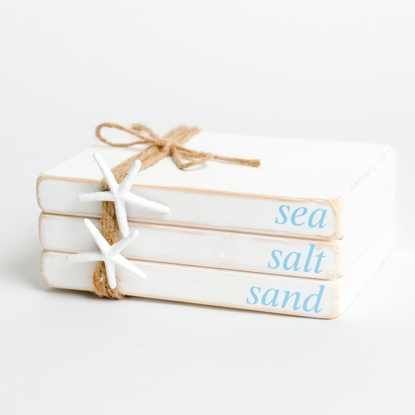 Sea Salt Sand Wooden Book Stack