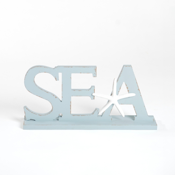 Blue Sea Wooden Word Statue