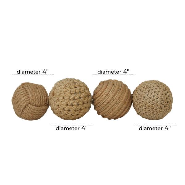 Handmade Jute Rope Orbs, Set of 4