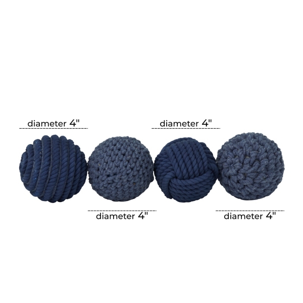 Kirklands Handmade Navy Blue Jute Rope Orbs, Set of 4 | Hamilton Place