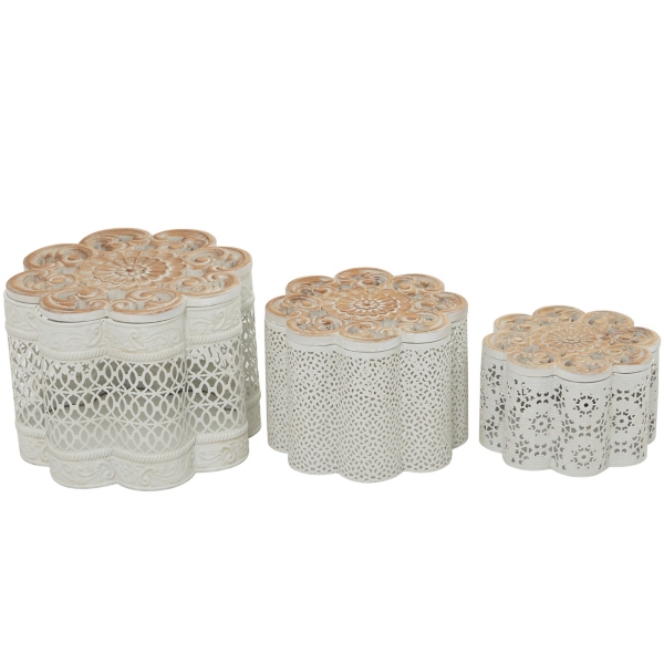 White Metal Floral Carved Boxes, Set of 3 Kirklands Home