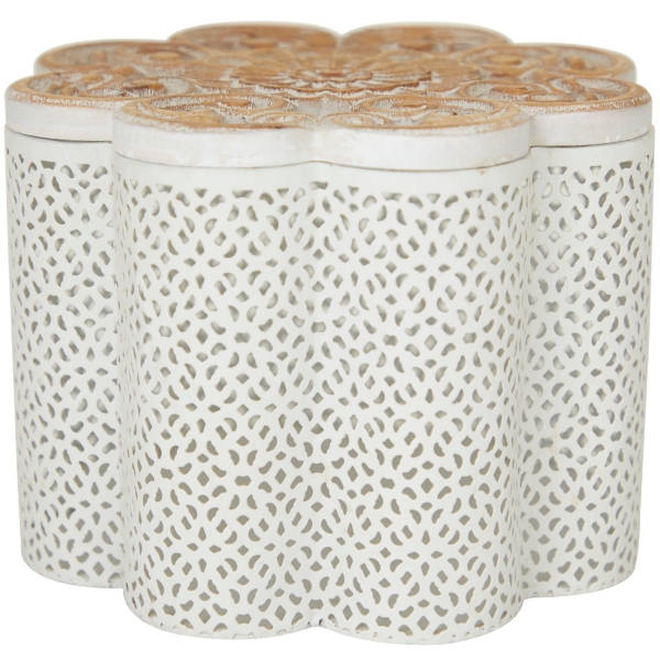 White Metal Floral Carved Boxes, Set of 3