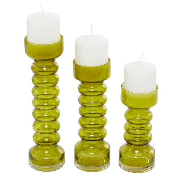 Green Glass Bubble Pillar Candle Holders, Set of 3 Kirklands Home