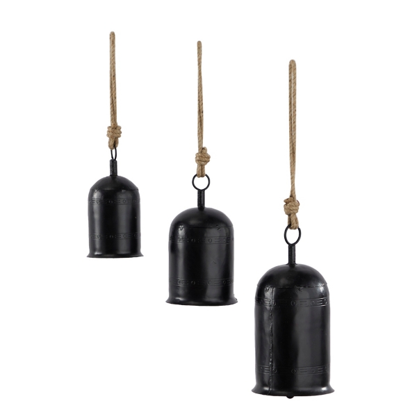 Black Metal Hanging Bells, Set of 3