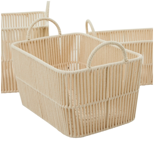 Tan Cotton Rope Storage Baskets, Set of 3