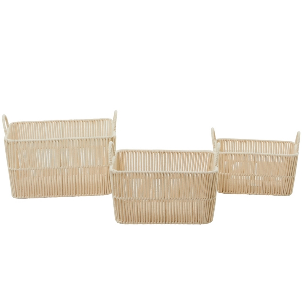 Tan Cotton Rope Storage Baskets, Set of 3