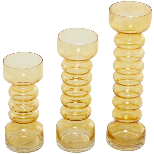 Gold Glass Bubble Pillar Candle Holders, Set of 3