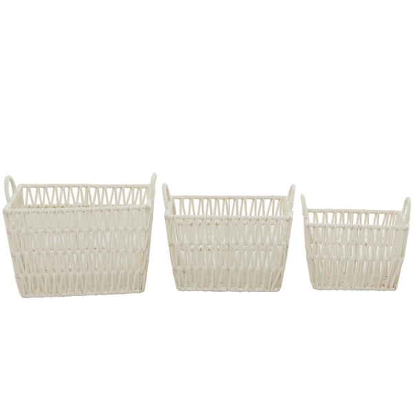 White Cotton Rope Storage Baskets, Set of 3