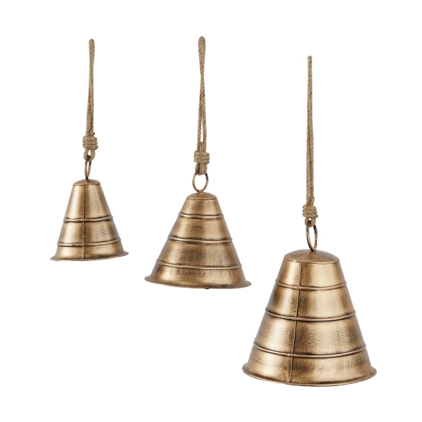 Gold Flared Metal Hanging Bells, Set of 3
