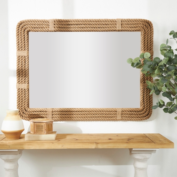 Kirklands Natural Rattan Round Woven Frame Wall Mirror Hamilton Place