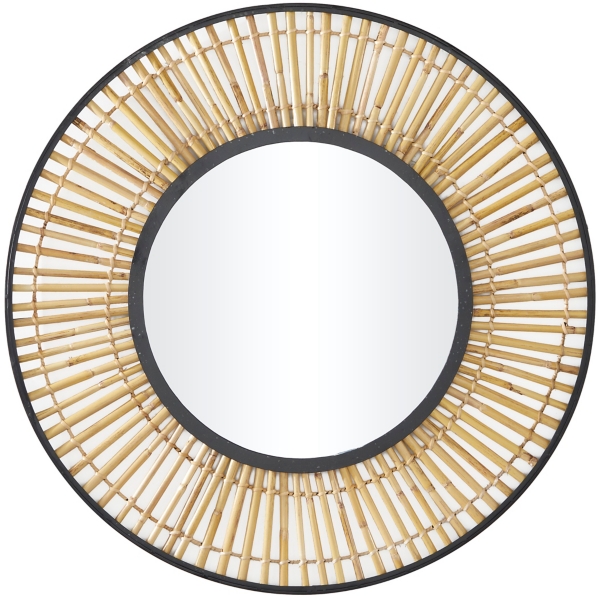 Natural Round Slatted Frame Wall Mirror