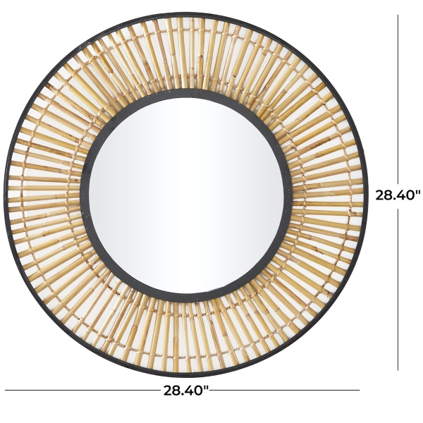 Natural Round Slatted Frame Wall Mirror