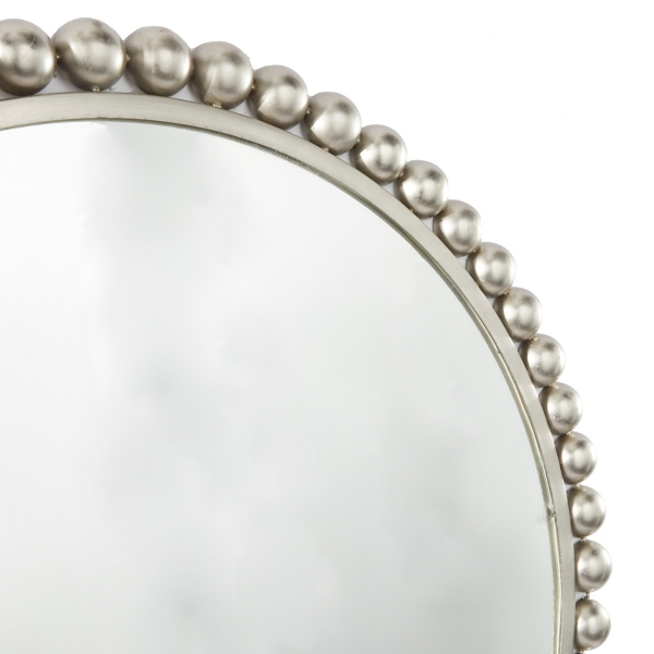 Silver Metal Round Beaded Frame Wall Mirror