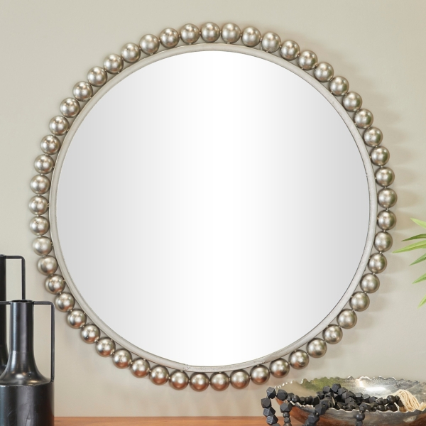 Silver Metal Round Beaded Frame Wall Mirror | Kirklands Home