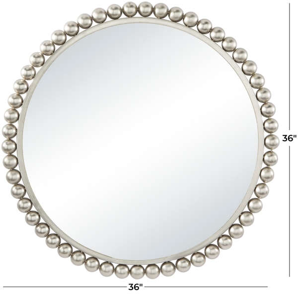 Silver Metal Round Beaded Frame Wall Mirror