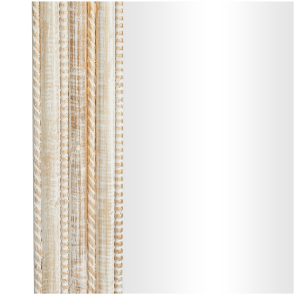 Distressed White Wood Ribbed Frame Wall Mirror