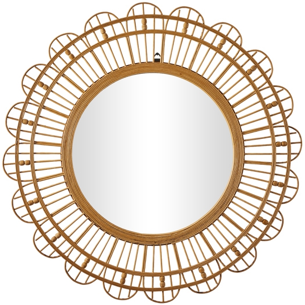 Bamboo Round Floral Frame Wall Mirror