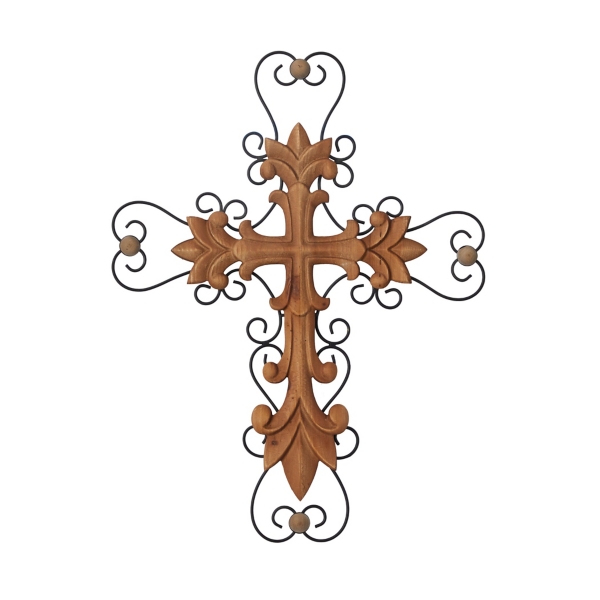 Wood and Metal Intricate Cross Wall Plaque