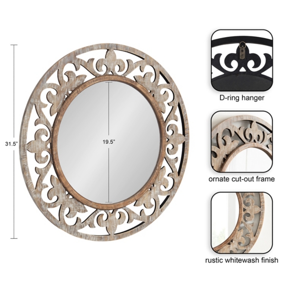 Whitewashed Wood Round Shavali Mirror