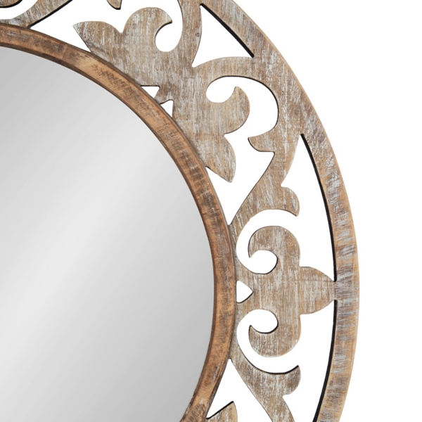 Whitewashed Wood Round Shavali Mirror